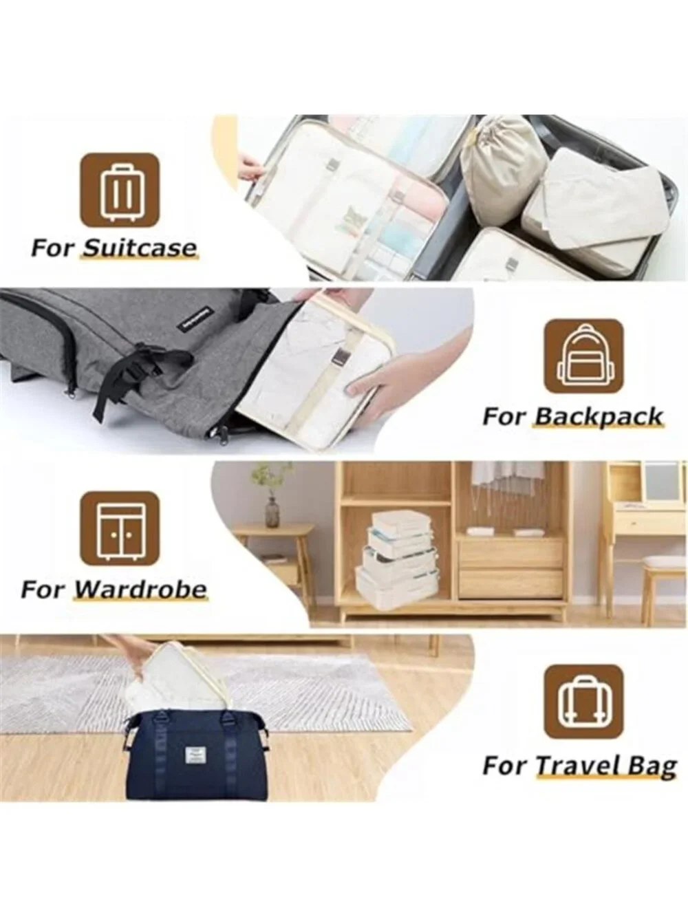 Packing Cubes Travel Organizer Set Luggage Storage Bags Suitcase Organizers 8Pc